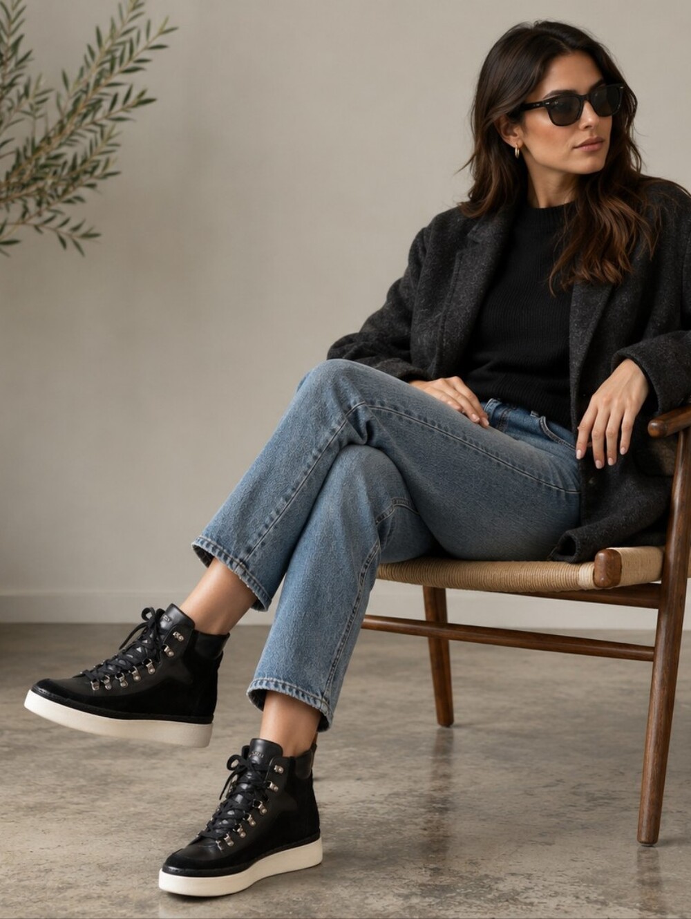 Vince Soren Black Leather Suede Boot Sneakers